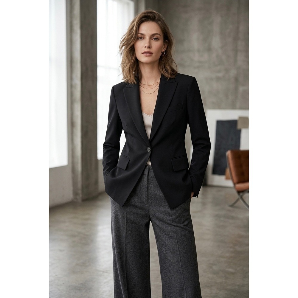 Theory Brince B Traceable Wool Blazer Black Single Button Suit Jacket Size 0